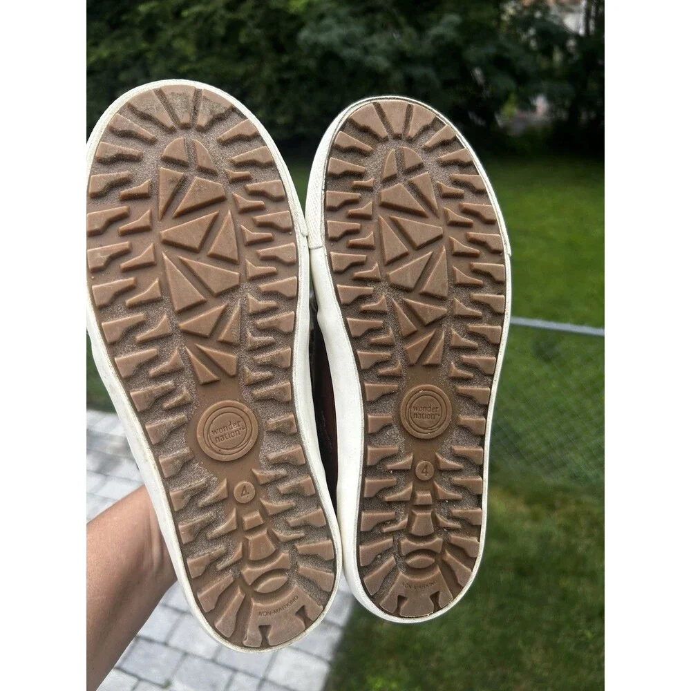Wonder Nation Kids Size 4 Brown High Top Sneakers Lace Up Side Zip